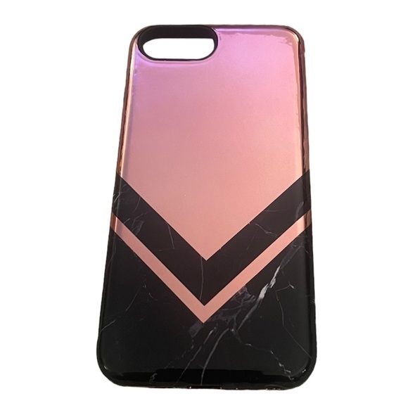 NWOT iPhone 6S / 6 / 7 / 8 Plus‎ Rose Gold Mirror Pink Black Marbled Phone Case - Picture 1 of 7
